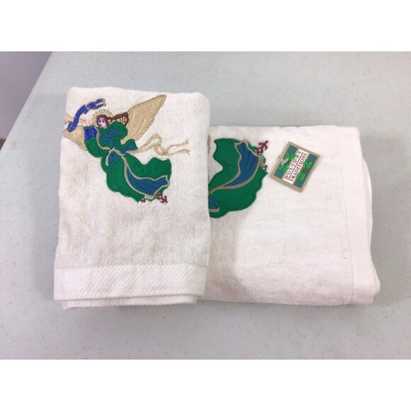 Vintage Christmas Angel Bath And Hand Towel Set New - Picture 4 of 6